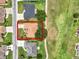 Highlighted birds eye view of a neighborhood including road and golf course at 2520 Nw 53Rd Avenue Rd, Ocala, FL 34482