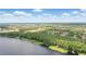 Stunning aerial shot of a lakeside community with a picturesque lake and lush greenery, with a property pin at 2908 Lee Shore Loop, Orlando, FL 32820