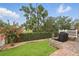 Lush backyard featuring patio, grill, manicured lawn and privacy hedge at 405 Courtlea Park Dr, Winter Garden, FL 34787
