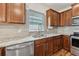 Close-up of the kitchen with sleek granite countertops, stainless steel appliances, and stylish backsplash at 1961 Continental St, St Cloud, FL 34769