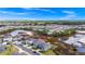 Aerial view of a pond, neighborhood, and a clear blue sky at 2222 Derwent Dr, Davenport, FL 33896