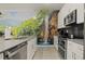 Modern kitchen featuring an island with waterfall backdrop, stainless steel appliances, and white cabinetry at 4363 Scene Ln, Kissimmee, FL 34746