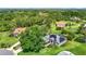 Elevated view capturing the home's solar panels, lush lawn, and tranquil setting amongst mature trees at 5311 Saddleback Ct, Lady Lake, FL 32159