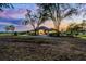 Charming home with circular driveway, mature trees, and picturesque sunset backdrop at 9019 Tower Pine Dr, Winter Garden, FL 34787
