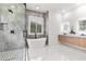 Beautiful bathroom featuring a soaking tub, glass shower, and double vanity at 1700 Shandwick Ct, Longwood, FL 32779