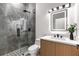 Modern bathroom featuring a glass shower and floating vanity at 1700 Shandwick Ct, Longwood, FL 32779
