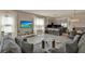 Open-concept living space featuring modern decor, a kitchen island, and a dining area at 17441 Hidden Forest Dr, Clermont, FL 34714