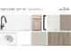 Sample board showcasing the variety of material selections for the kitchen and bathroom in this home at 30166 Rustic Mill Street, Mount Dora, FL 32757