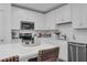 Close-up shot of the island in a kitchen featuring stainless steel appliances and white cabinets at 3345 Thicket St, Tavares, FL 32778