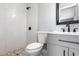Modern bathroom featuring a tiled shower, gray vanity and contemporary fixtures at 4116 Sw 20Th St, Ocala, FL 34474