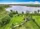 Overhead view of a manicured community park with pathways, playground, pavilion and sports area, and access to the lake at 6947 Cucamelon Ct, Windermere, FL 34786