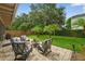 Backyard patio showcases a cozy seating arrangement amidst a lush green lawn and well-manicured landscaping at 830 Oak St, Orlando, FL 32804