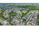 A scenic view from above shows a quiet neighborhood with tree-lined streets and green spaces at 15318 Sandfield Loop, Winter Garden, FL 34787