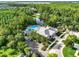 Community clubhouse aerial featuring a parking area and a large pool with many umbrellas for shade at 15613 Camp Dubois Cres, Winter Garden, FL 34787