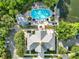 Community clubhouse aerial featuring a parking area and a large pool with many umbrellas for shade at 15613 Camp Dubois Cres, Winter Garden, FL 34787