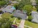 Aerial view of the home with a swimming pool, mature trees, and a lush green lawn at 1921 Geronimo Trl, Maitland, FL 32751