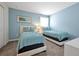 Bedroom with blue walls and twin beds with matching decor at 1521 Flange Dr, Davenport, FL 33896