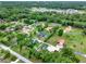 Wide aerial shot of neighborhood homes with swimming pools surrounded by green lawns and mature trees at 1778 Woodcrest Ln, Deland, FL 32720