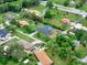 Picturesque aerial view of neighborhood homes with swimming pools nestled among green lawns and shade trees at 1778 Woodcrest Ln, Deland, FL 32720