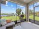 Relaxing screened lanai with a lake view and cozy seating area at 2105 Lake Side Ave, Davenport, FL 33837