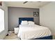 Cozy bedroom with stylish blue bed frame, neutral decor, and plenty of natural light for relaxation at 335 Lansbrook Ln, Winter Springs, FL 32708