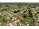 Aerial view of a charming home features a screened-in pool within a peaceful residential neighborhood at 611 Jura Ln, Kissimmee, FL 34759