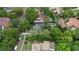 Aerial view showcasing the home's setting among lush greenery, pool, and neighborhood charm at 1227 Golden Ln, Orlando, FL 32804