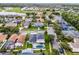 Aerial view of a neighborhood with homes, a lake, and lush green landscaping at 201 Hammock Dunes Pl, Orlando, FL 32828