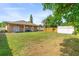 Large backyard with a covered patio, storage shed, and plenty of space for outdoor activities at 2017 W Gore St, Orlando, FL 32805