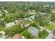 Expansive aerial view featuring a home in a tree-filled neighborhood with green lawns at 2050 Anne Cir, South Daytona, FL 32119