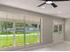 Bright living room featuring a large window with a view, sleek flooring, and French doors at 2050 Anne Cir, South Daytona, FL 32119