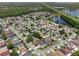 Aerial view of a residential neighborhood with mature trees and a nearby lake at 3121 Natoma Way, Orlando, FL 32825