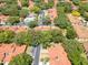 Overhead view featuring orange tile roofs with mature trees, and a community pool at 8035 Bayside View Dr, Orlando, FL 32819