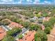 An aerial shot of a neighborhood community featuring mature trees, waterways and an outdoor swimming pool at 8035 Bayside View Dr, Orlando, FL 32819