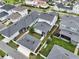 Aerial view of gray roofed home with a white fenced yard, screened in porch, and detached garage at 1206 Civitas Way, Winter Garden, FL 34787
