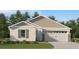 Charming single-story home showcasing a well-manicured lawn, two-car garage, and neutral color palette at 3485 Chinotto Dr, Lake Alfred, FL 33850