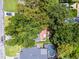 Aerial view of a home with a pool and backyard deck surrounded by mature trees offering shade and privacy at 424 E Muriel St, Orlando, FL 32806