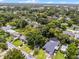 Aerial view of a neighborhood with mature trees, showcasing the rooftops, yards, and streets below at 424 E Muriel St, Orlando, FL 32806