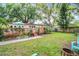 Landscaped backyard featuring a deck, a grassy lawn, mature trees, and privacy fencing at 424 E Muriel St, Orlando, FL 32806