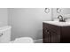 Powder room with a modern toilet and vanity with bronze faucet and handles at 5126 Saint Charles Ln # 43, Orlando, FL 32822