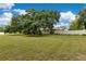 Expansive green backyard featuring a white fence and mature trees, offering privacy and beauty at 9329 7Th Ave, Orlando, FL 32824