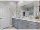 Bathroom featuring dual sinks, ample counter space, and gray cabinetry at 1391 Shinnecock Hills Dr, Davenport, FL 33896