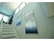 Staircase featuring modern artwork, carpeted steps, and natural light at 2035 White Feather Loop, Oakland, FL 34787