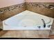 Corner soaking tub surrounded by decorative tile at 2051 Sandy Garden Ln, Winter Garden, FL 34787