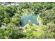 Captivating aerial view of a natural spring featuring crystal-clear water, surrounded by lush tropical landscape at 211 Crown Oaks Way # 205, Longwood, FL 32779