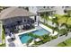 Overhead shot of a backyard featuring a pool, screened enclosure, and well-maintained landscaping in a residential area at 2390 Standing Rock Cir, Oakland, FL 34787