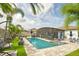 Lovely backyard with swimming pool, screened-in lanai and lush landscaping, perfect for outdoor entertaining at 2390 Standing Rock Cir, Oakland, FL 34787