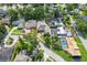A stunning aerial view of a neighborhood, highlighting the well-maintained lawns and mature trees at 3535 Lake Sarah Dr, Orlando, FL 32804