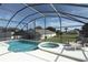 The beautiful pool and spa with screened-in enclosure and manicured backyard at 8093 Indian Creek Blvd, Kissimmee, FL 34747