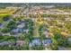 Aerial view of a residential neighborhood with lush trees, green spaces, and roadways at 831 Royalwood Ln, Oviedo, FL 32765
